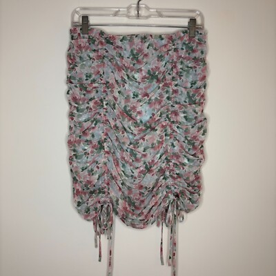 EMORY PARK Mini Skirt Floral Drawstring Cinch Lined Size L NEW wTAGS