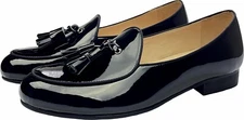 Men's Black Leather Tuxedo Tassel Shoes Dress Loafers Slip-on Penny Loafer Flat