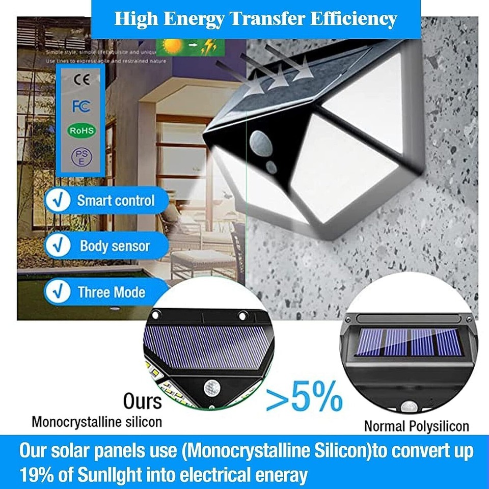 4X 100LED Solar Power PIR Motion Sensor Wall Lights Outdoor Garden
