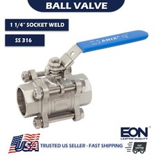 1-1/4" Socket Weld End Ball Valve Stainless Steel 316 Full Port 1000 WOG w. Lock