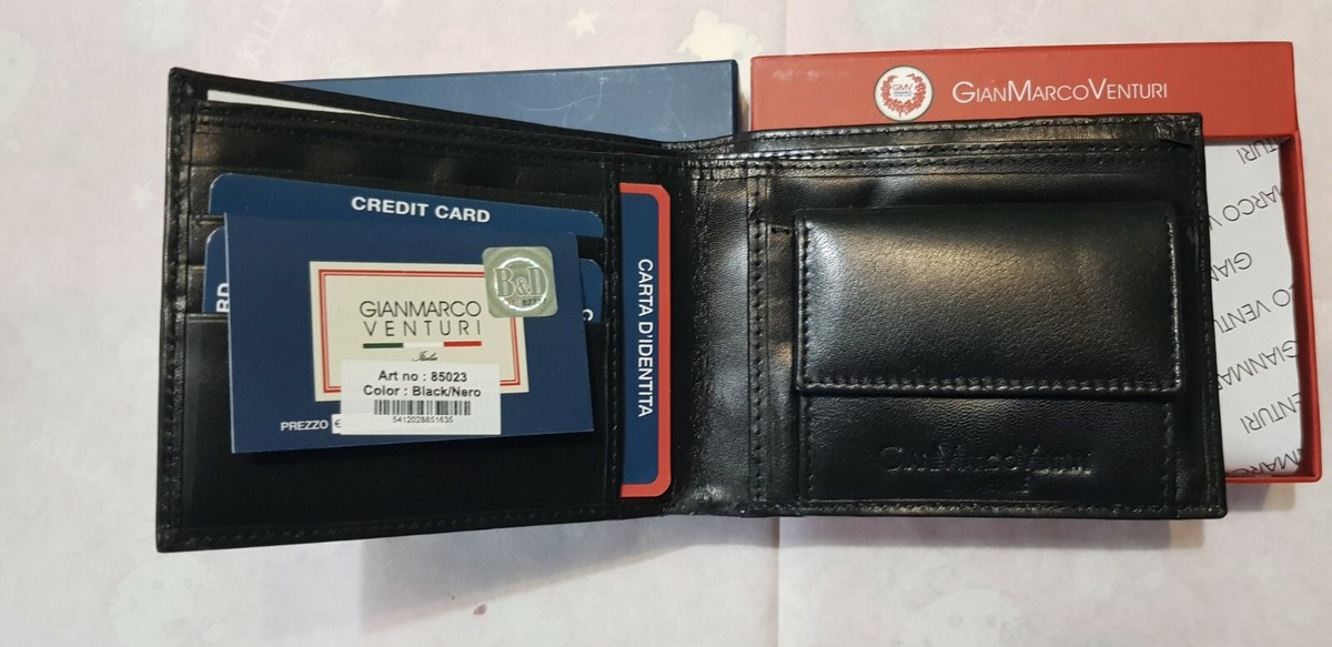 PORTAFOGLIO GIANMARCO VENTURI VERA PELLE NERO LISCIO PORTAMONETE