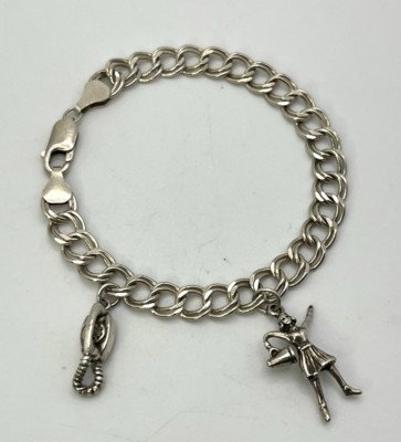 Vintage 60er BETTELARMBAND 7'' CHEERLEADER PRINZESSIN TELEFON 925 Sterling Silber 12g