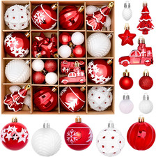 42-Piece Shatterproof Christmas Ball Ornaments Set for Holiday Decor Red  Whit