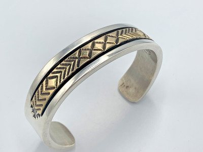 Heavy Sterling Silver and 14K Gold Bracelet by Bruce Morgan (Navajo)