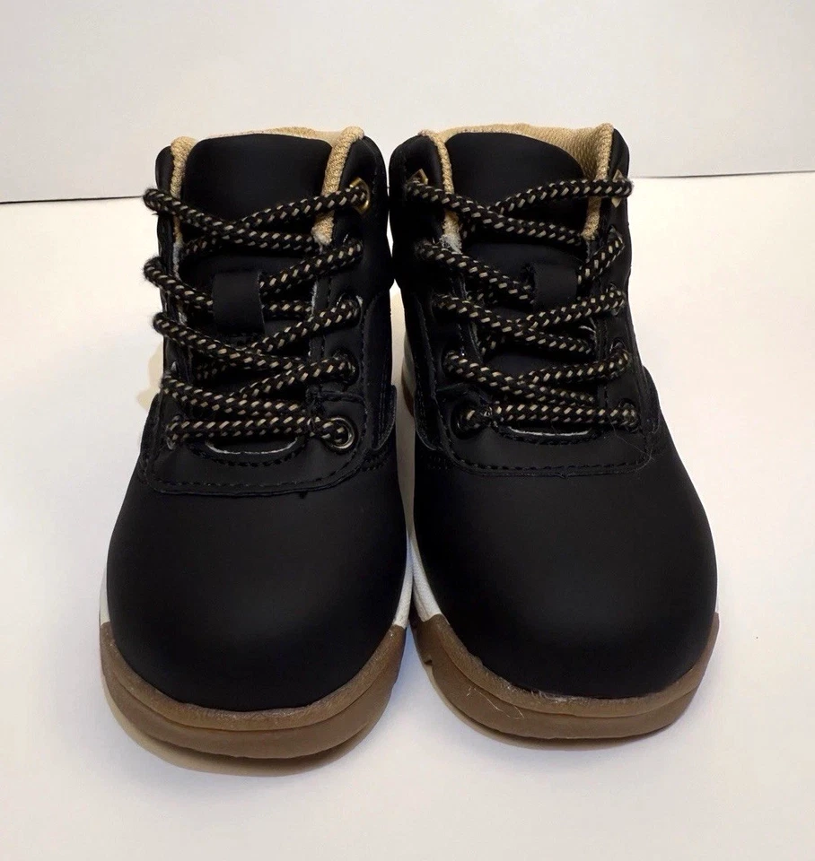 NWT Boys Baby/Toddler Black Beige High Top Outdoor Sneaker Hiking Boots Size 6C - Image 3 of 4