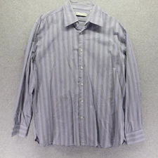 Perry Ellis Shirt Mens Large Business Casual Button Up Blue Striped Long Sleeve