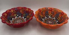 Handmade Turkish Ceramic Bowls Trinket Dishes Colorful Glazed Red/Orange (2)