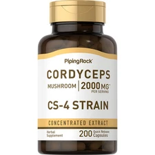 Cordyceps Mushroom | 2000mg | 200 Capsules | CS-4 Strain | by Piping Rock