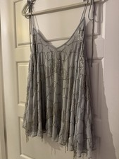 Warehouse Silver Grey Beaded Swing Camisole Top Size 16.