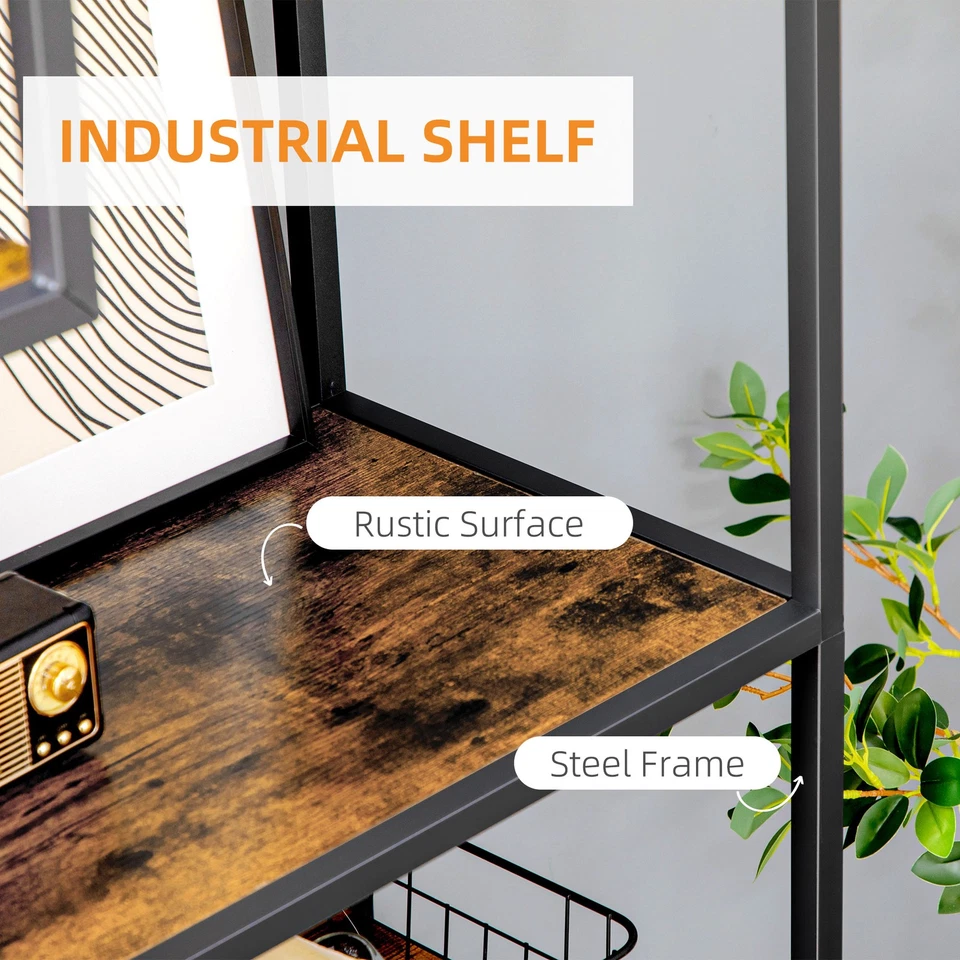 Industrial Ladder Shelf, 6 Tier Bookshelf, Display Rack for Living Room Brown - Image 3 of 4