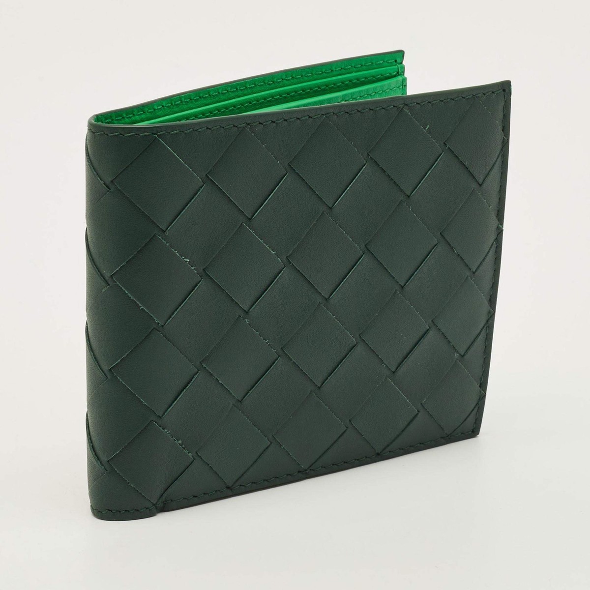 Bottega Veneta Dark Green Intrecciato Leather Bifold Wallet | eBay