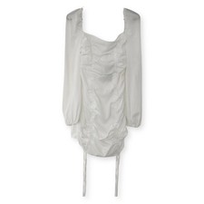 PrettyLittleThing White Chiffon Double Ruched Bodycon Dress UK 8 New With Tags