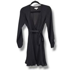 Gianni Bini Wrap Dress Long Sleeve Ruffle Hem Black Dress XS