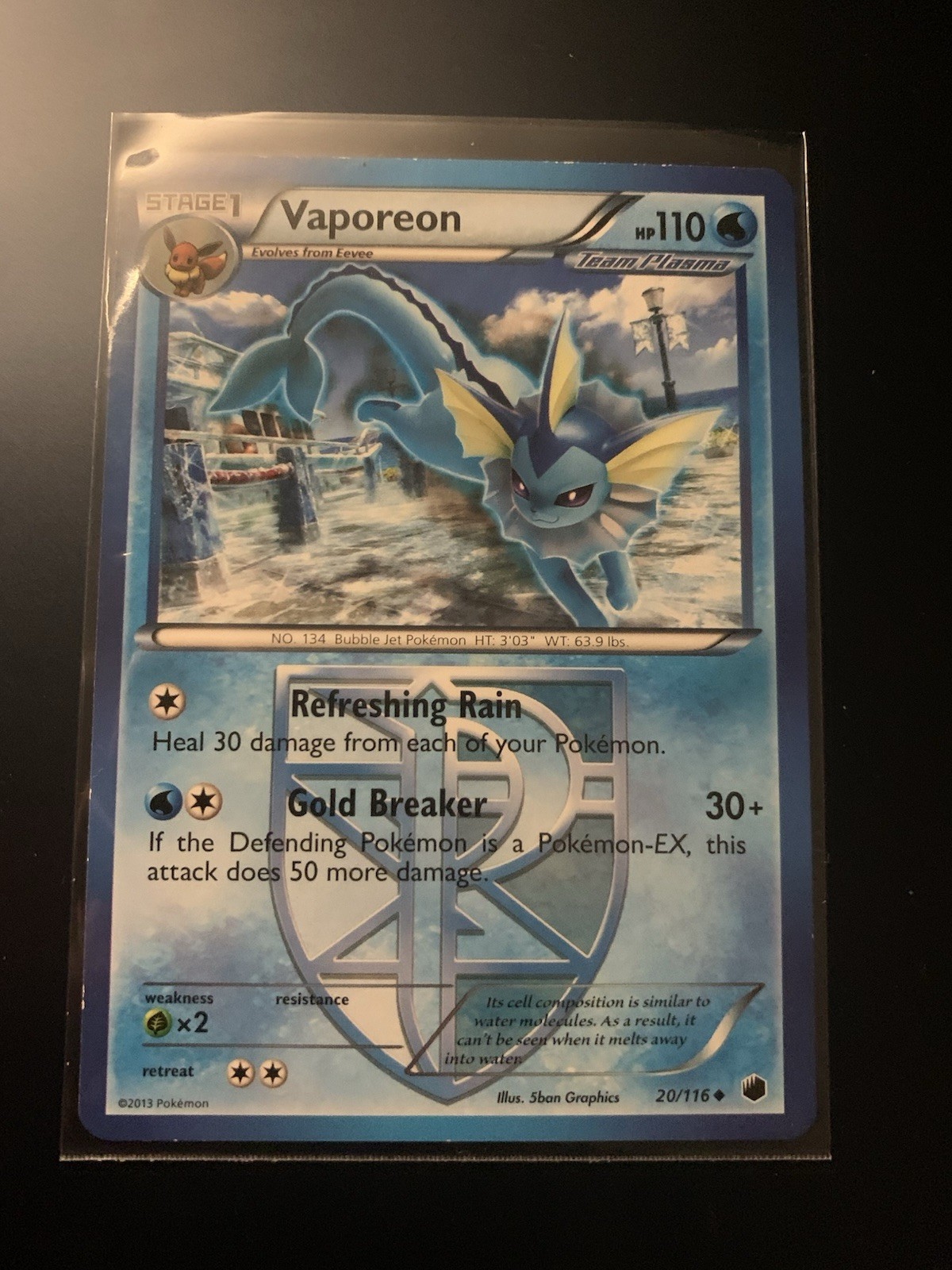 Vaporeon 20/116 NM Team Plasma Freeze Black and White Pokemon Card BW