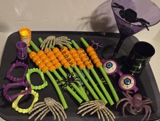 Halloween Lot Mixed Props Decor Party Favors Straws Spider Skeleton Some Vintage