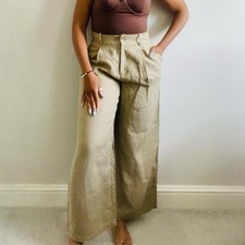 Zara Camel High Waisted Wide Leg Linen Trousers Size Medium BNWT