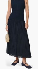 Reformation Cyra dropped waist pleated skirt dress midnight navy blue Size 10