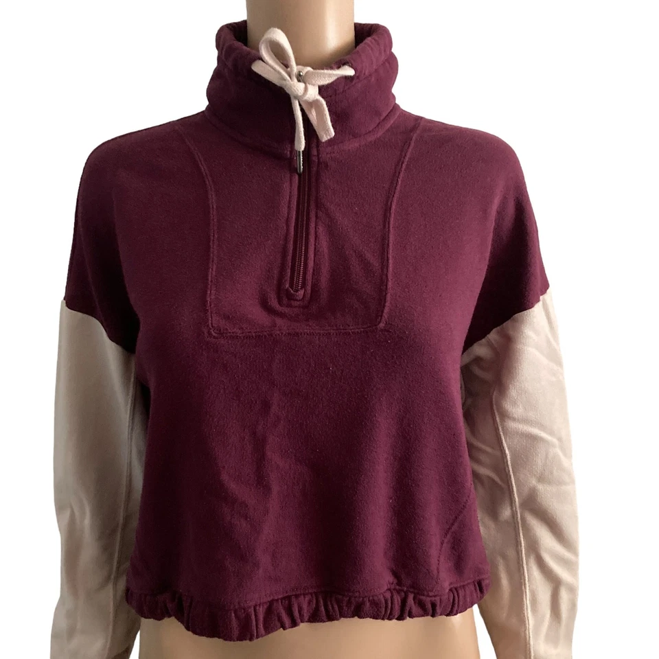 Hollister Sudadera Recortada Pullover Mujer Pequeña Borgoña Rosa Elastizada  Foto 3 de 4