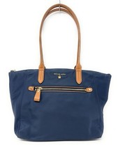 Borsa Michael Kors Kelsey nylon blu navy tote bag zip tracolla trolley manica