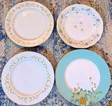 Beautiful Lot of 4 Mismatched China Dinner Plates-Floral, Blue/Green Tones