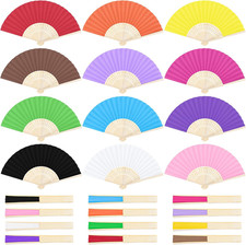 24 Pieces Handheld Paper Fans Paper Folding Fans with Bamboos for Wedding Gift,