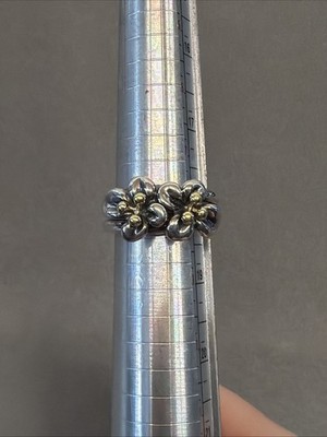 Ann King Sterling Silver 18K Gold Double Flower Ring Band Sz 8  A134