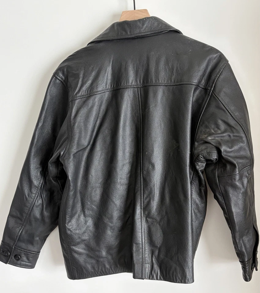 GAP Kids Cowhide Black Leather Full Zip Jacket Y2k Vintage Lined Pockets Sz XXL - Image 4 of 4