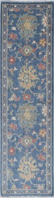 2'x8' Modern Turkish Wool Runner Rug for Corridor, Blue Kitchen Rug, Kitchen Rug