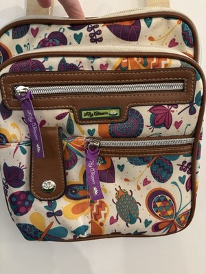 Lily Bloom Adjustable Crossbody Bag Butterflies Bugs Snails Flowers Silver Tone
