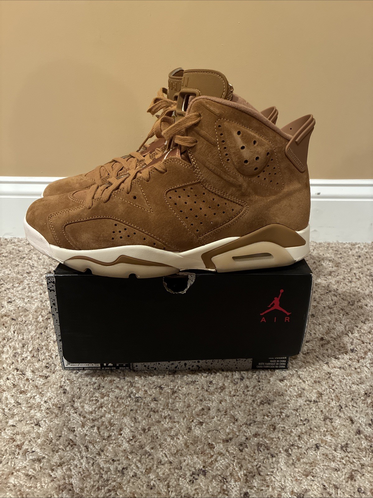 SAOLA Nike Air Jordan 6 Retro Wheat taglia 12 OG VI 384664 705 ��Og usate rare MJ