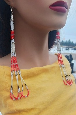 New Extra Long,Handmade Native American Porcupine Quill Beaded Earrings G56 Boho