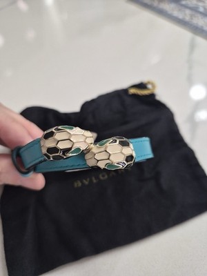 Bvlgari Serpenti Wrap Leather Bracelet Turquoise Snake Head LO.A16.280739