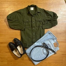 Vintage 1950s Korean War U.S. Army OG-108 Olive Green Wool Field Shirt X-Small