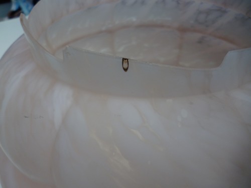 Art Deco Lightshade Suspended Plafonnier Glass Pink Marble & Ceiling Fitting - Picture 7 of 9