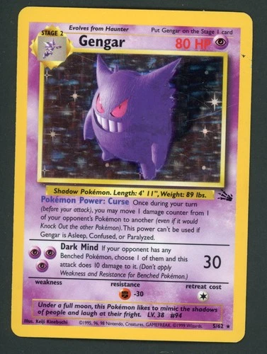 Gengar 5/62 Fossil Holo Pokemon Card Rare Unlimited LP