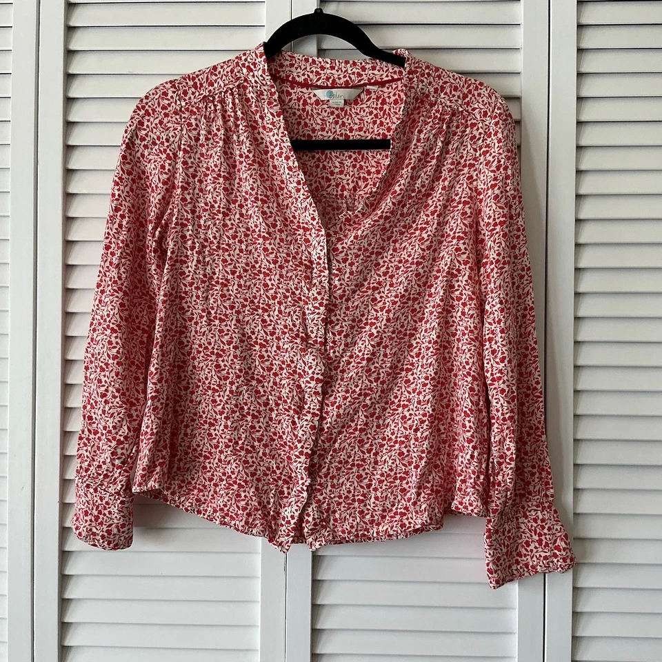 Blusa Floral Boden Annora Para Mujer Talla 6 Roja Manga Larga Suave Botón Camisa Elegante Foto 2 de 4