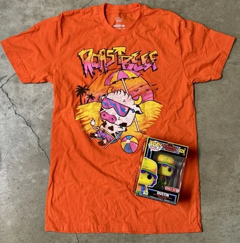 FUNKO POP TARGET EXCLUSIVE STRANGER THINGS DUSTIN BLACK LIGHT + T-shirt Sz Small