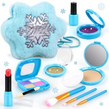 Pretend Makeup Kit for Toddlers 3-5, Kids Play Set Child-Size, Blue