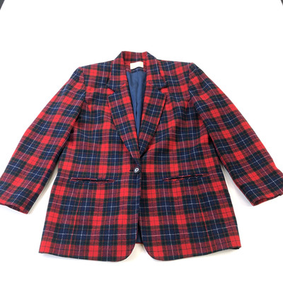 Pendleton 100% Virgin Wool 10 Plaid Single Button Blazer Jacket Plaid Red MINT