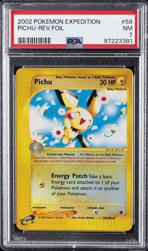 2002 POKEMON EXPEDITION #58 PICHU-REVERSE FOIL PSA 7