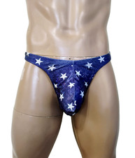 Mens Thong T-Back Big Pouch Hologram Stars Nylon/Spandex Medium Made in USA