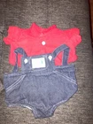 Vintage Cabbage Patch Kids/doll Clothes - Jean Short Jumper & Red Top (619)