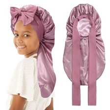 Kids Long Hair Bonnet for Sleeping,Silk Bonnet for Kids with Tie Band,Kids Sa...