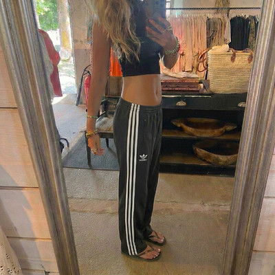 Adidas Originals Trackpants Schwarz Weiß 3-Streifen Wide Leg Y2K Vintage