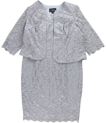 Alex Evenings Womens Sequined Lace Dress Suit blue 18W