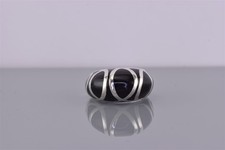 Sterling Silver 11mm Mosaic Black Resin Domed Tapered Band Ring 925 Sz: 6