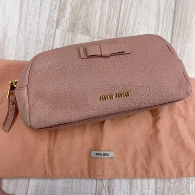 MIU MIU Pink Ribbon Pouch Bag Authentic Leather Small Crossbody