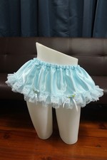 D89 Vintage Style 2XL/ElasticW.24-42" Blue Satin Lace Trim Half Slip Length8"