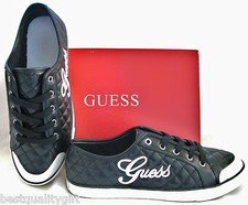 NEW-GUESS BRAXTYN BLACK+WHITE CHECKERED STITCH TRIM+LOGO SHOES SIZE 8.5+BOX