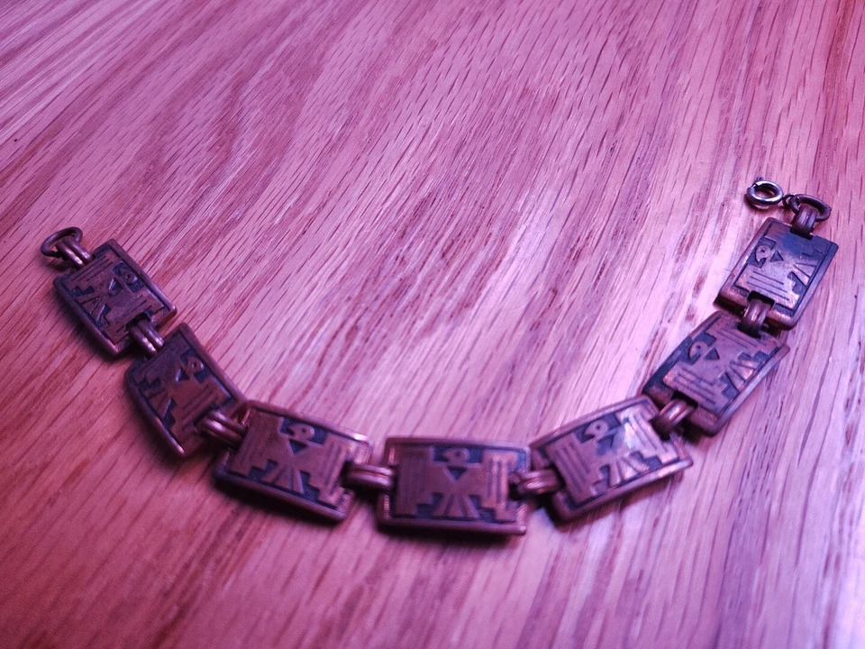 Brazalete Thunderbird 1/2" indio azteca raro vintage de cobre macizo 7,5"  Foto 2 de 4